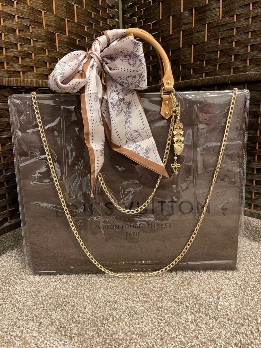 Louis Vuitton Elegant Brown Shopping Tote Bag with Scarf Accent and charms - Picture 11 of 11